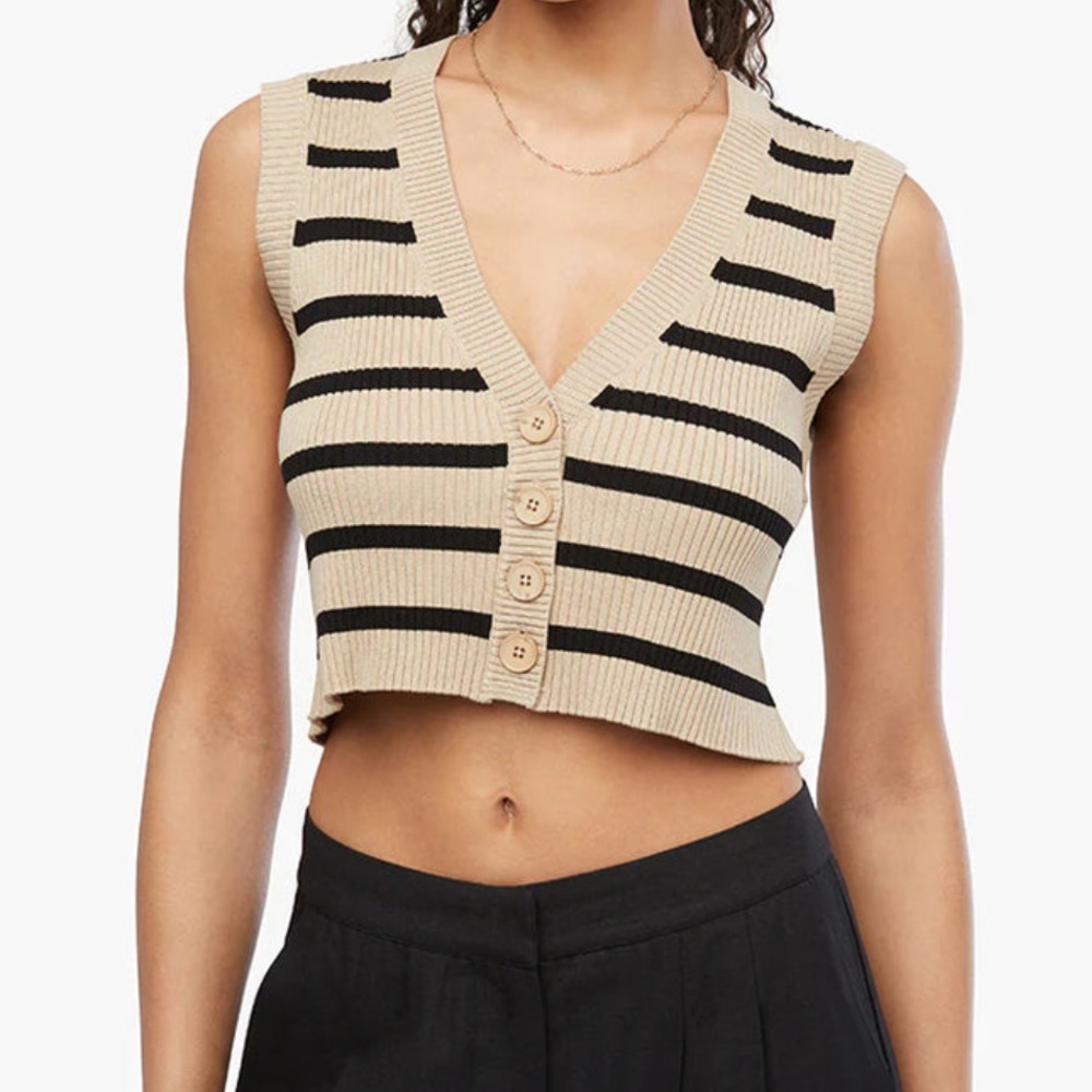 WeWoreWhat Tan and Black Striped Crop Top